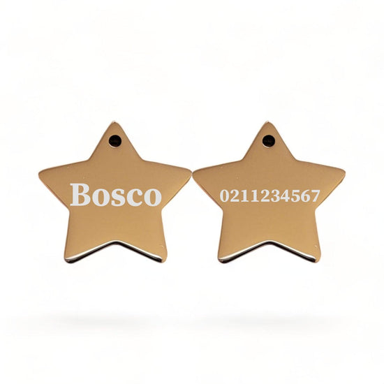 ⭐️Purr. Meow. Woof.⭐️ - Name Front & Number Back | Mirror Stainless | Star Dog & Cat ID Pet Tag - BurlyWood / Dog (Large)
