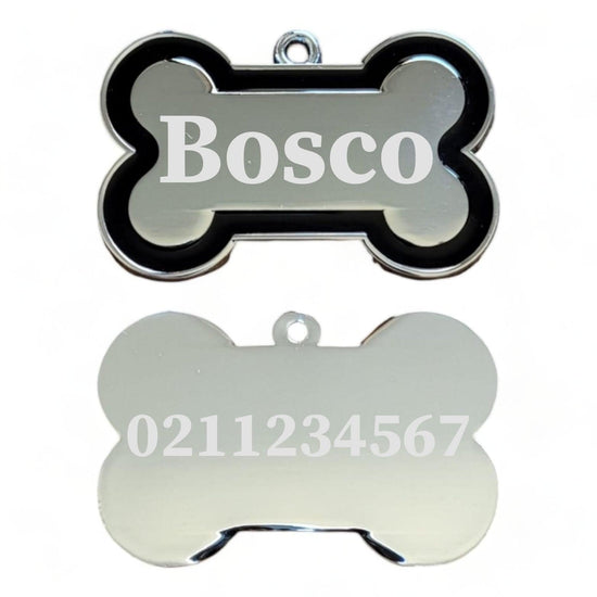 ⭐️Purr. Meow. Woof.⭐️ - Name Front & Number Back | Outline Bone | Dog ID Pet Tag - Black