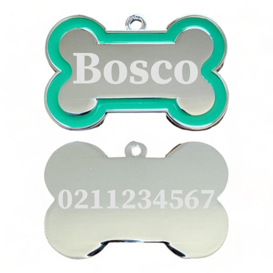 ⭐️Purr. Meow. Woof.⭐️ - Name Front & Number Back | Outline Bone | Dog ID Pet Tag - Green