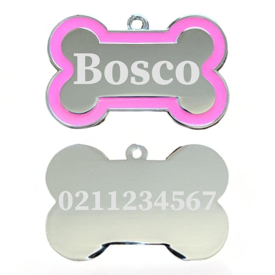 ⭐️Purr. Meow. Woof.⭐️ - Name Front & Number Back | Outline Bone | Dog ID Pet Tag - HotPink