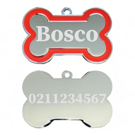 ⭐️Purr. Meow. Woof.⭐️ - Name Front & Number Back | Outline Bone | Dog ID Pet Tag - Red
