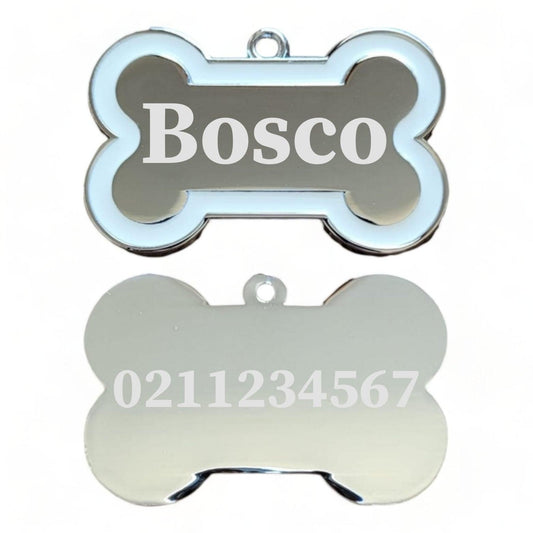 ⭐️Purr. Meow. Woof.⭐️ - Name Front & Number Back | Outline Bone | Dog ID Pet Tag - White