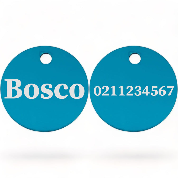 ⭐️Purr. Meow. Woof.⭐️ - Name Front & Number Back | Round Aluminium | Cat, Kitten & Dog ID Pet Tag - DodgerBlue / Dog (Large)