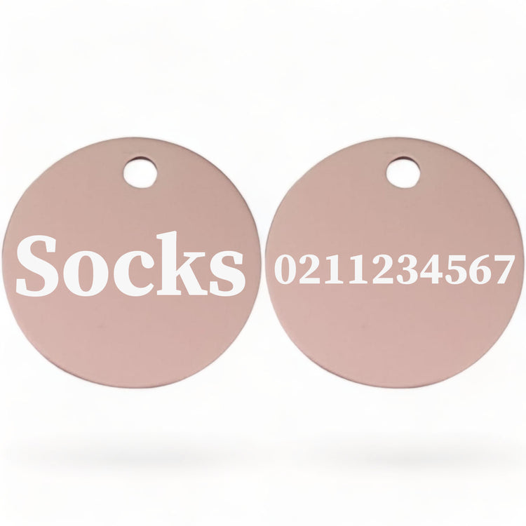 ⭐️Purr. Meow. Woof.⭐️ - Name Front & Number Back | Round Aluminium | Cat, Kitten & Dog ID Pet Tag - LightPink / Cat (Small)