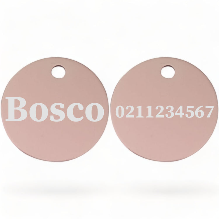 ⭐️Purr. Meow. Woof.⭐️ - Name Front & Number Back | Round Aluminium | Cat, Kitten & Dog ID Pet Tag - LightPink / Dog (Large)