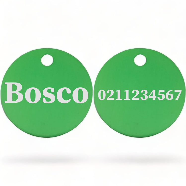 ⭐️Purr. Meow. Woof.⭐️ - Name Front & Number Back | Round Aluminium | Cat, Kitten & Dog ID Pet Tag - MediumSpringGreen / Dog (Large)