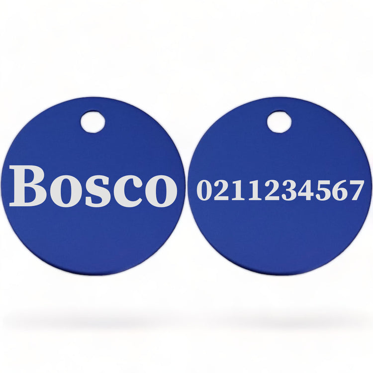 ⭐️Purr. Meow. Woof.⭐️ - Name Front & Number Back | Round Aluminium | Cat, Kitten & Dog ID Pet Tag - RoyalBlue / Dog (Large)