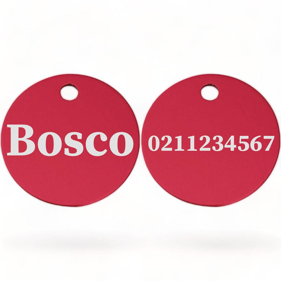 ⭐️Purr. Meow. Woof.⭐️ - Name Front & Number Back | Round Aluminium | Dog ID Pet Tag - DeepPink