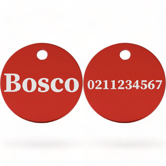 ⭐️Purr. Meow. Woof.⭐️ - Name Front & Number Back | Round Aluminium | Dog ID Pet Tag - Firebrick