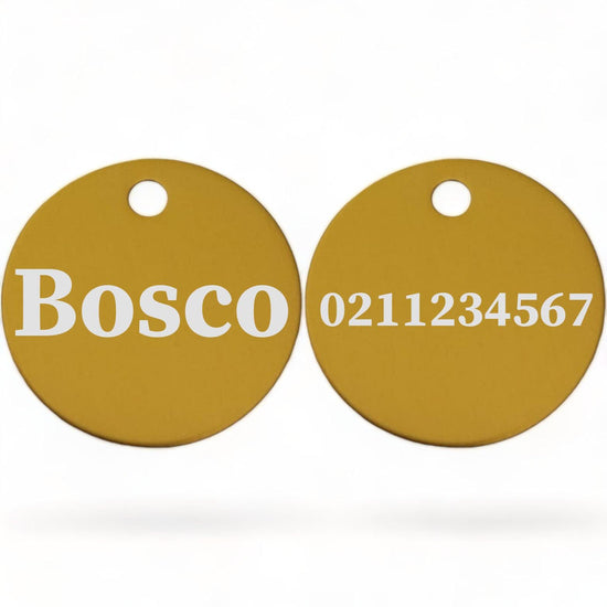 ⭐️Purr. Meow. Woof.⭐️ - Name Front & Number Back | Round Aluminium | Dog ID Pet Tag - Gold