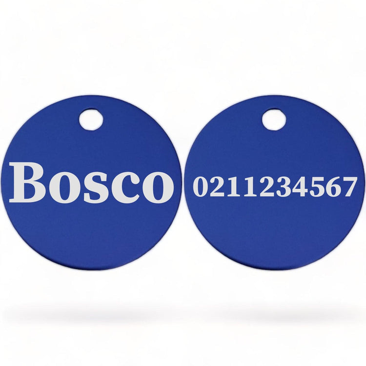 ⭐️Purr. Meow. Woof.⭐️ - Name Front & Number Back | Round Aluminium | Dog ID Pet Tag - RoyalBlue