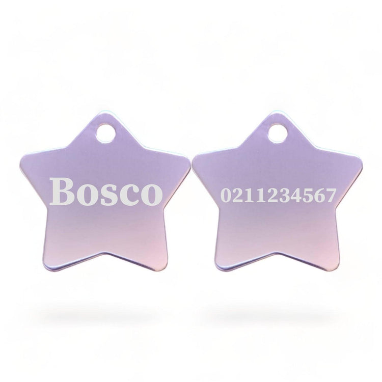 ⭐️Purr. Meow. Woof.⭐️ - Name Front & Number Back | Star Aluminum | Cat, Kitten & Dog ID Pet Tag - LightPink / Dog (Large)