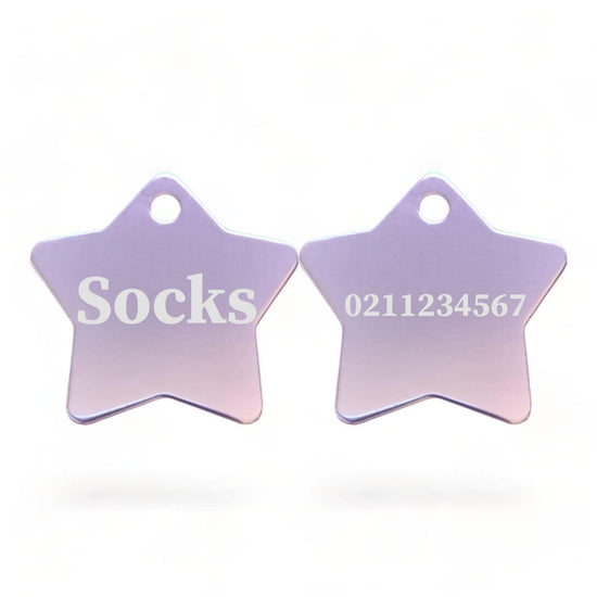 ⭐️Purr. Meow. Woof.⭐️ - Name Front & Number Back | Star Aluminum | Cat, Kitten & Dog ID Pet Tag - LightPink / Small (Cat)