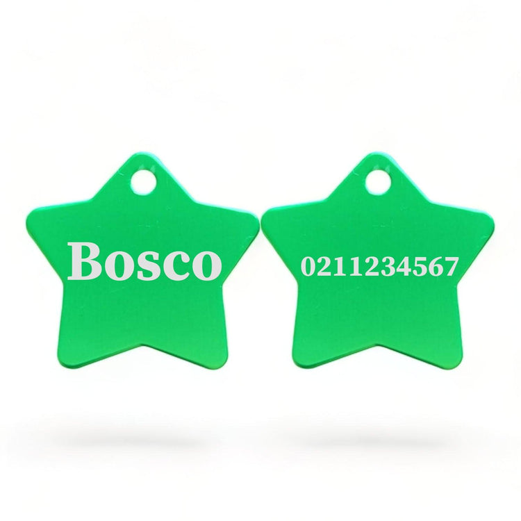 ⭐️Purr. Meow. Woof.⭐️ - Name Front & Number Back | Star Aluminum | Cat, Kitten & Dog ID Pet Tag - MediumSpringGreen / Dog (Large)