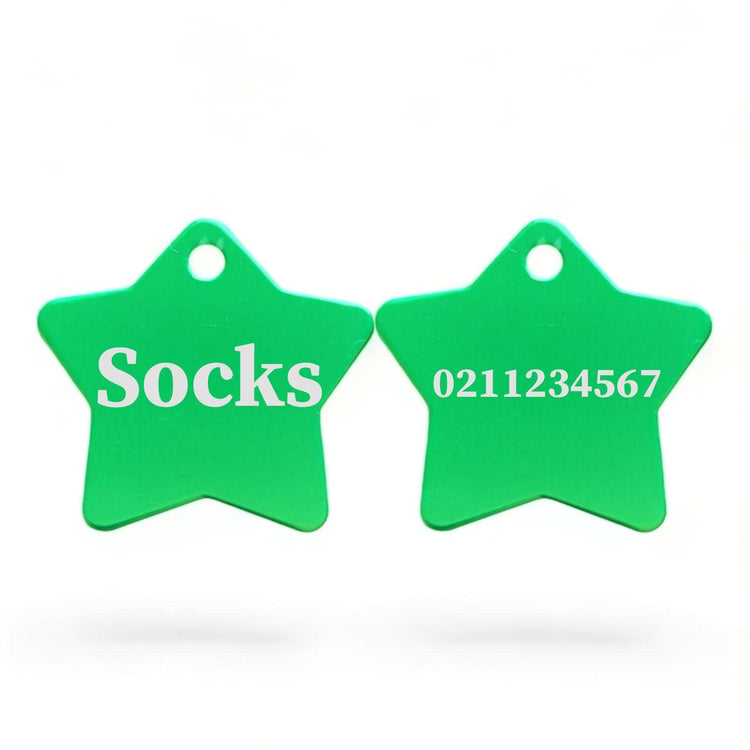 ⭐️Purr. Meow. Woof.⭐️ - Name Front & Number Back | Star Aluminum | Cat, Kitten & Dog ID Pet Tag - MediumSpringGreen / Small (Cat)
