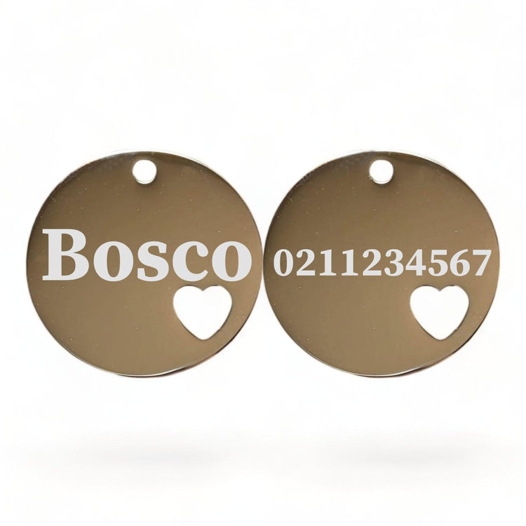⭐️Purr. Meow. Woof.⭐️ - Name Front & Number Back Round Heart | Mirror Stainless | Cat & Dog ID Pet Tag - Silver / Large (Dog)