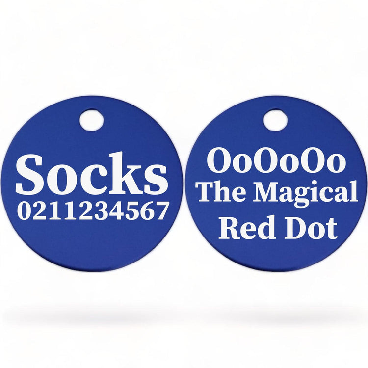 ⭐️Purr. Meow. Woof.⭐️ - Ooooo The Magical Red Dot! | Round Aluminium | Cat & Kitten ID Pet Tag - RoyalBlue