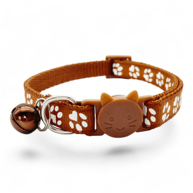 ⭐️Purr. Meow. Woof.⭐️ - Paw Print Breakaway Safety Cat & Kitten Collar - Brown / Cat