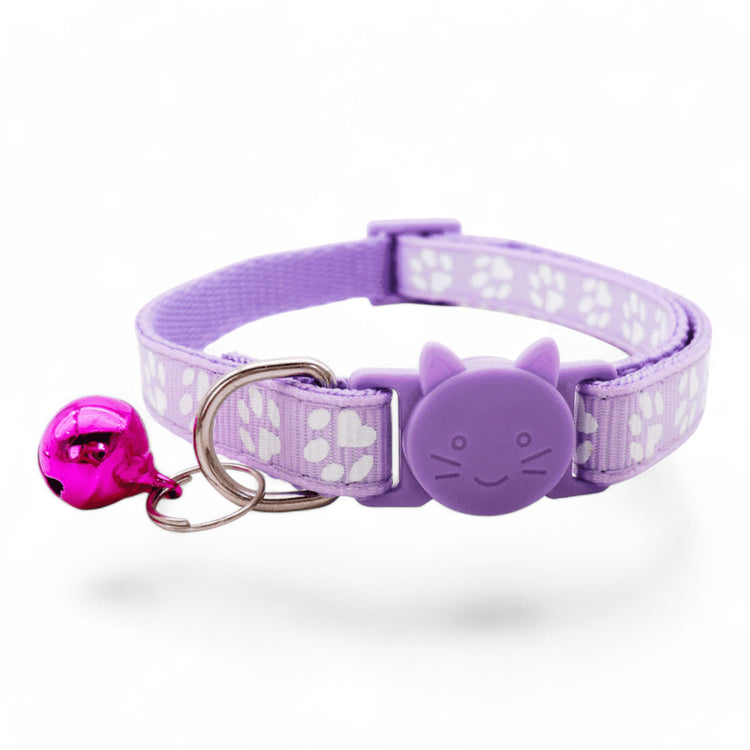 ⭐️Purr. Meow. Woof.⭐️ - Paw Print Breakaway Safety Cat & Kitten Collar - Plum / Cat