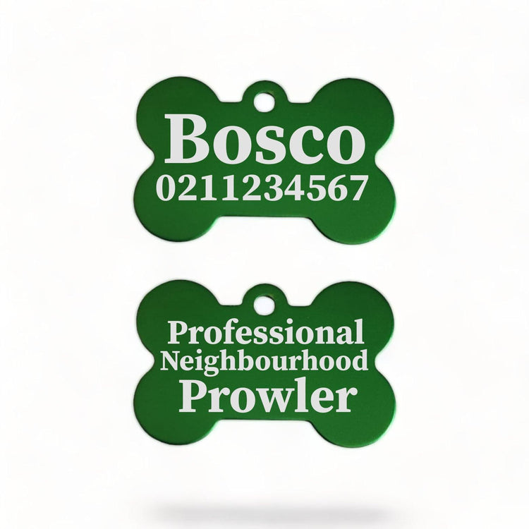 ⭐️Purr. Meow. Woof.⭐️ - Professional Neighbourhood Prowler | Bone Aluminium | Dog ID Pet Tag - MediumSpringGreen