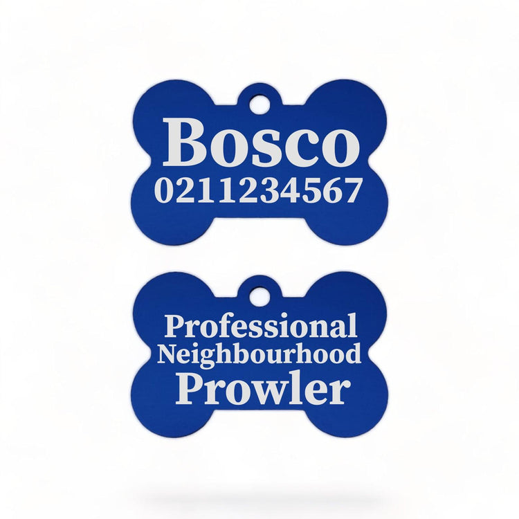 ⭐️Purr. Meow. Woof.⭐️ - Professional Neighbourhood Prowler | Bone Aluminium | Dog ID Pet Tag - RoyalBlue
