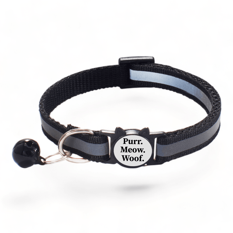 ⭐️Purr. Meow. Woof.⭐️ - Reflective Breakaway Safety Cat & Kitten Collar - Black / Cat