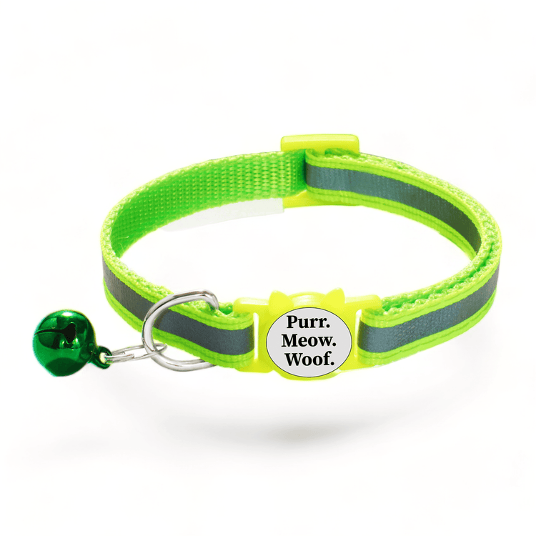 ⭐️Purr. Meow. Woof.⭐️ - Reflective Breakaway Safety Cat & Kitten Collar - Chartreuse / Cat