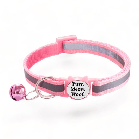 ⭐️Purr. Meow. Woof.⭐️ - Reflective Breakaway Safety Cat & Kitten Collar - Pink / Cat