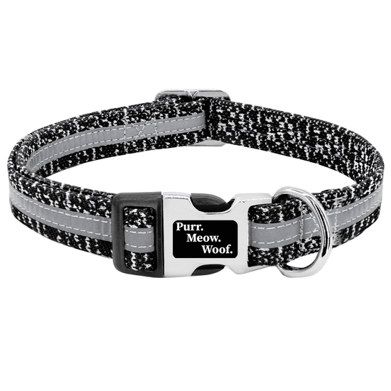 ⭐️Purr. Meow. Woof.⭐️ - Reflective Strip Dog Collar - Black / S / No