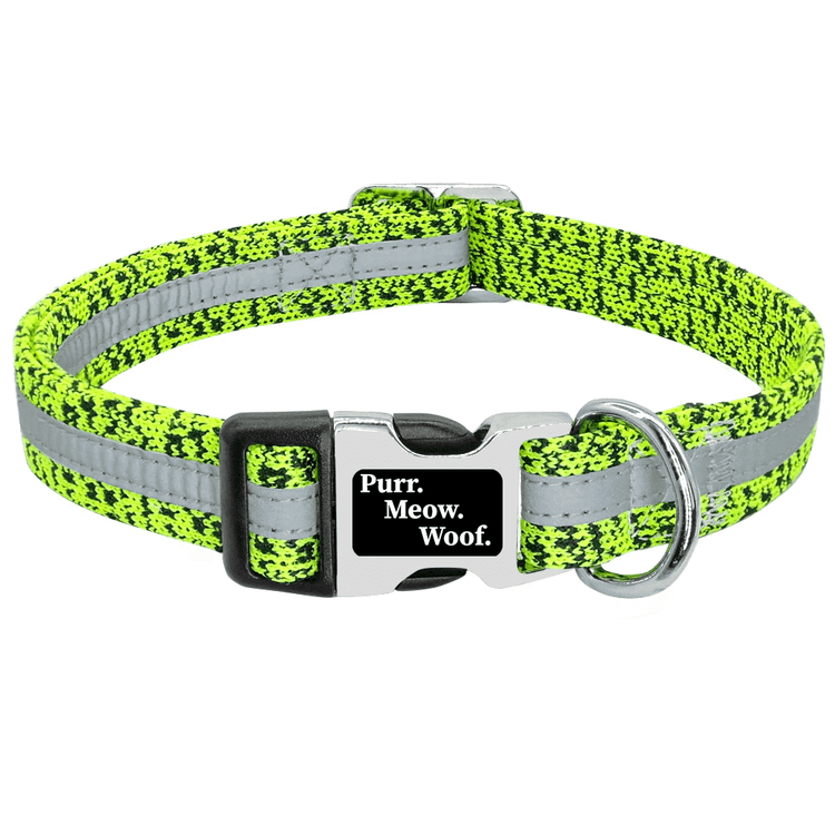 ⭐️Purr. Meow. Woof.⭐️ - Reflective Strip Dog Collar - LimeGreen / S / No