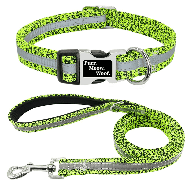 ⭐️Purr. Meow. Woof.⭐️ - Reflective Strip Dog Collar - LimeGreen / S / Yes!
