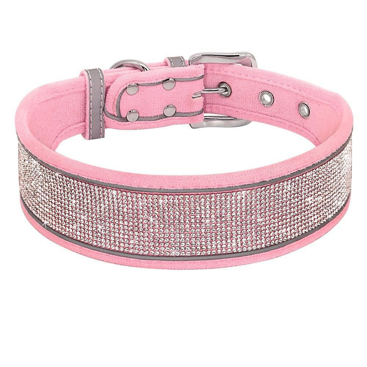 ⭐️Purr. Meow. Woof.⭐️ - Rhinestone Wide Dog Collar - S / Pink