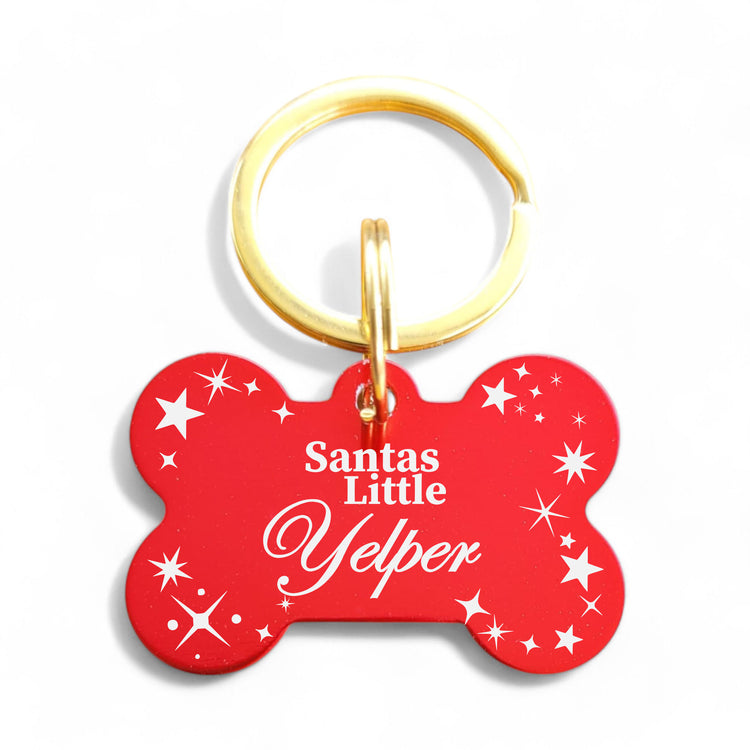 ⭐️Purr. Meow. Woof.⭐️ - Santas Little Yelper | Bone Aluminum | Pet ID Tag - Xmas Limited Edition - FireBrick
