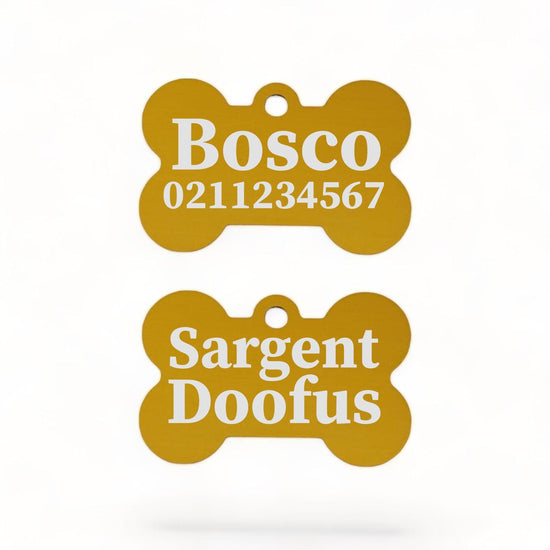 ⭐️Purr. Meow. Woof.⭐️ - Sargent Doofus Bone | Bone Aluminium | ID Pet Tag - Gold