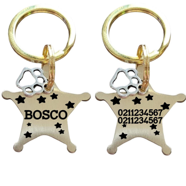 ⭐️Purr. Meow. Woof.⭐️ - Sheriff Name Front & 2 Numbers Back | Bespoke Brass | Dog ID Pet Tag - Default Title