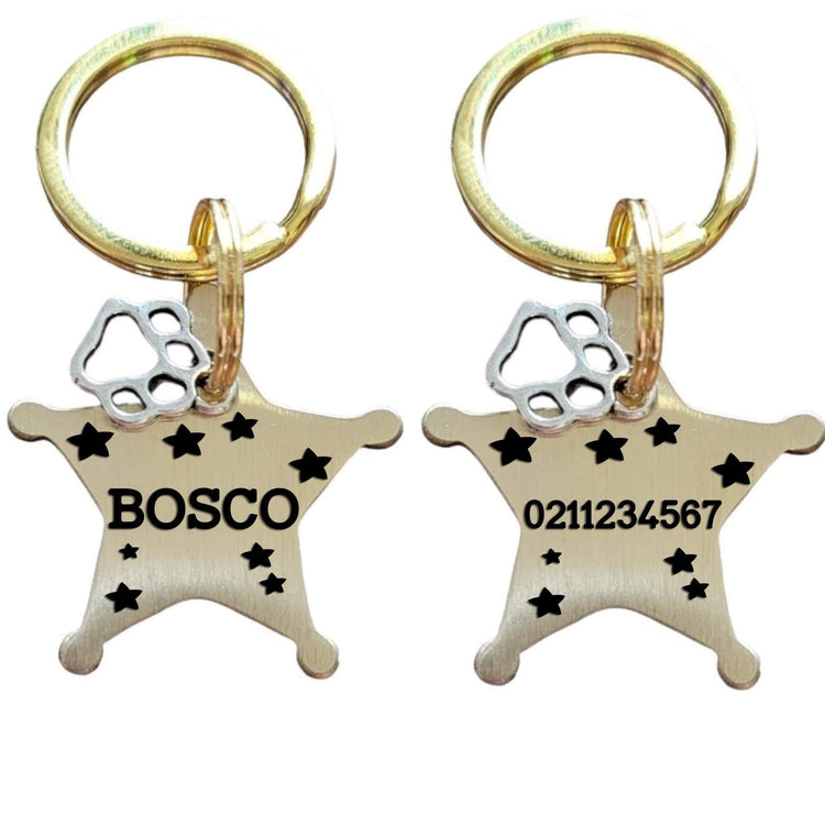 ⭐️Purr. Meow. Woof.⭐️ - Sheriff Name Front & Number Back | Bespoke Brass | Dog ID Pet Tag - Default Title