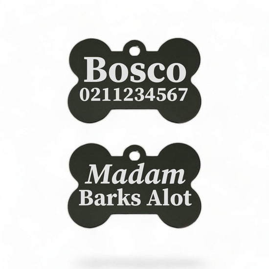 ⭐️Purr. Meow. Woof.⭐️ - Sir/Madam Barks A lot | Bone Aluminium | Dog ID Pet Tag - Black / Madam