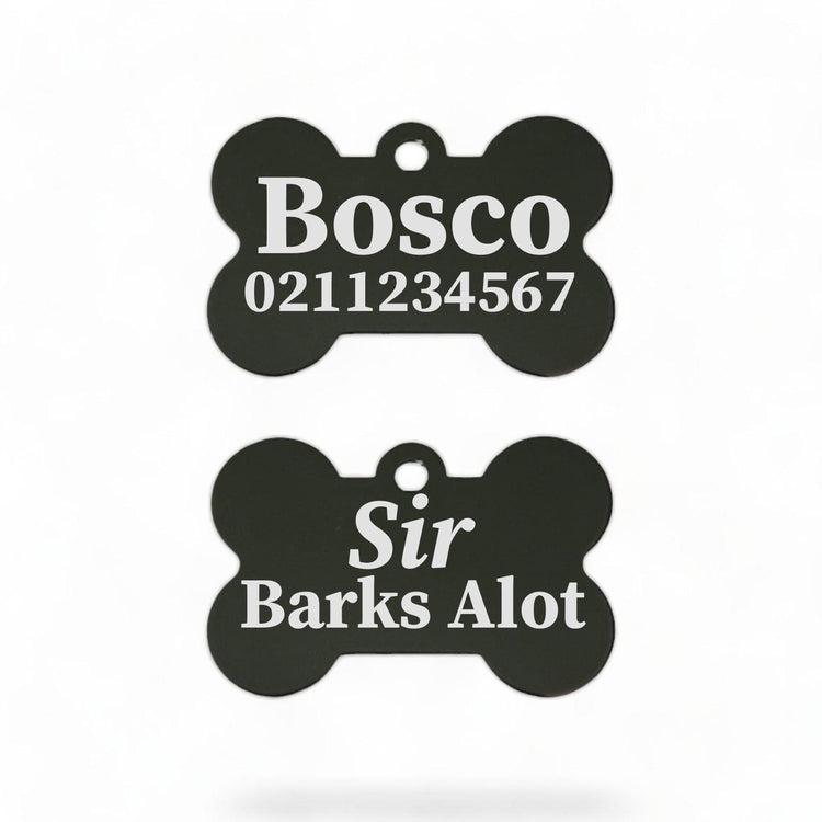 ⭐️Purr. Meow. Woof.⭐️ - Sir/Madam Barks A lot | Bone Aluminium | Dog ID Pet Tag - Black / Sir