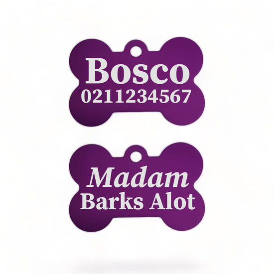 ⭐️Purr. Meow. Woof.⭐️ - Sir/Madam Barks A lot | Bone Aluminium | Dog ID Pet Tag - Purple / Madam