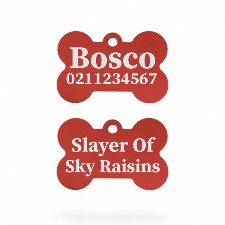 ⭐️Purr. Meow. Woof.⭐️ - Slayer Of Sky Raisins | Bone Aluminium | Dog ID Pet Tag - FireBrick