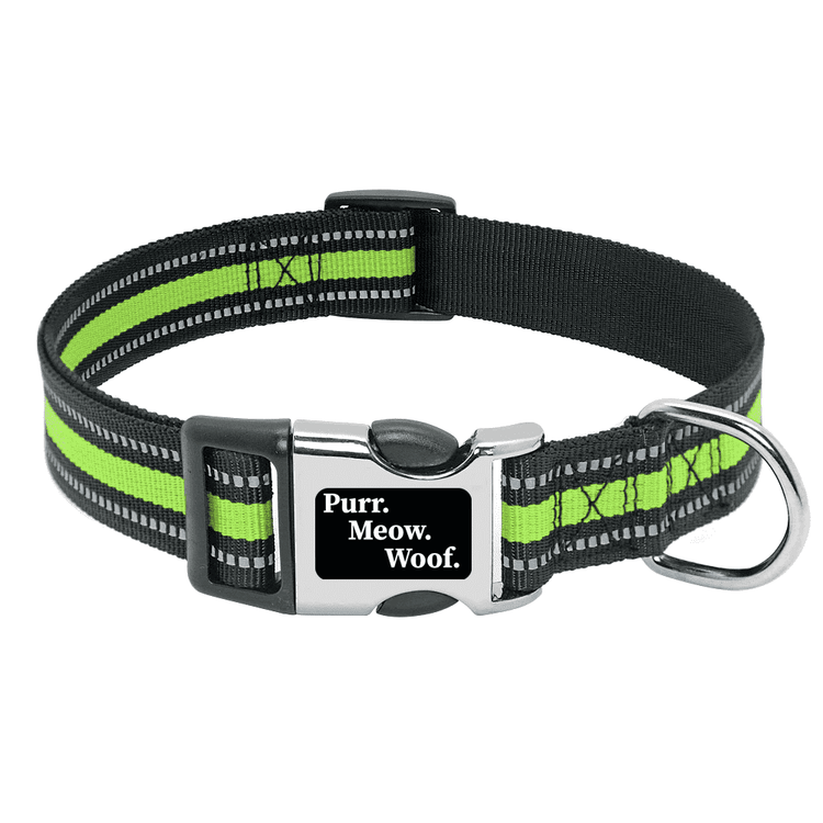 ⭐️Purr. Meow. Woof.⭐️ - Slim Reflective Dog Collar - Chartreuse / S / No