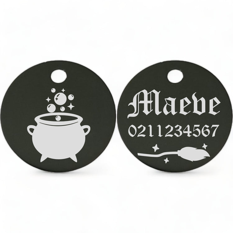 ⭐️Purr. Meow. Woof.⭐️ - Spell Maker | Aluminium | Round Cat & Dog ID Pet Tag - Black / Small (Cat)