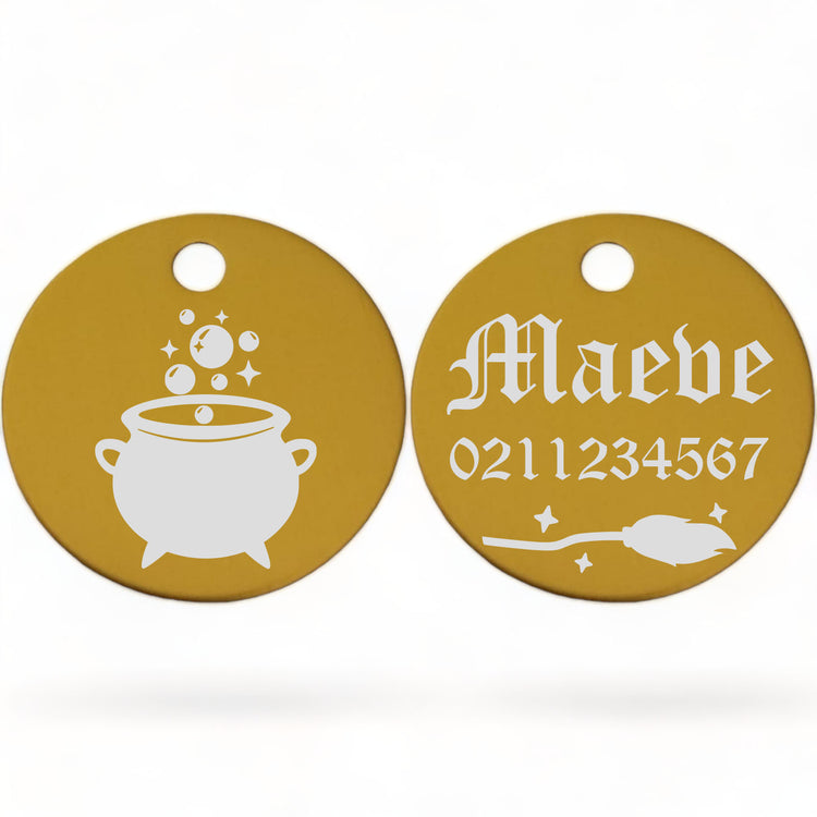 ⭐️Purr. Meow. Woof.⭐️ - Spell Maker | Aluminium | Round Cat & Dog ID Pet Tag - Gold / Small (Cat)