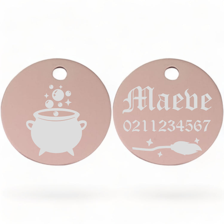 ⭐️Purr. Meow. Woof.⭐️ - Spell Maker | Aluminium | Round Cat & Dog ID Pet Tag - LightPink / Small (Cat)