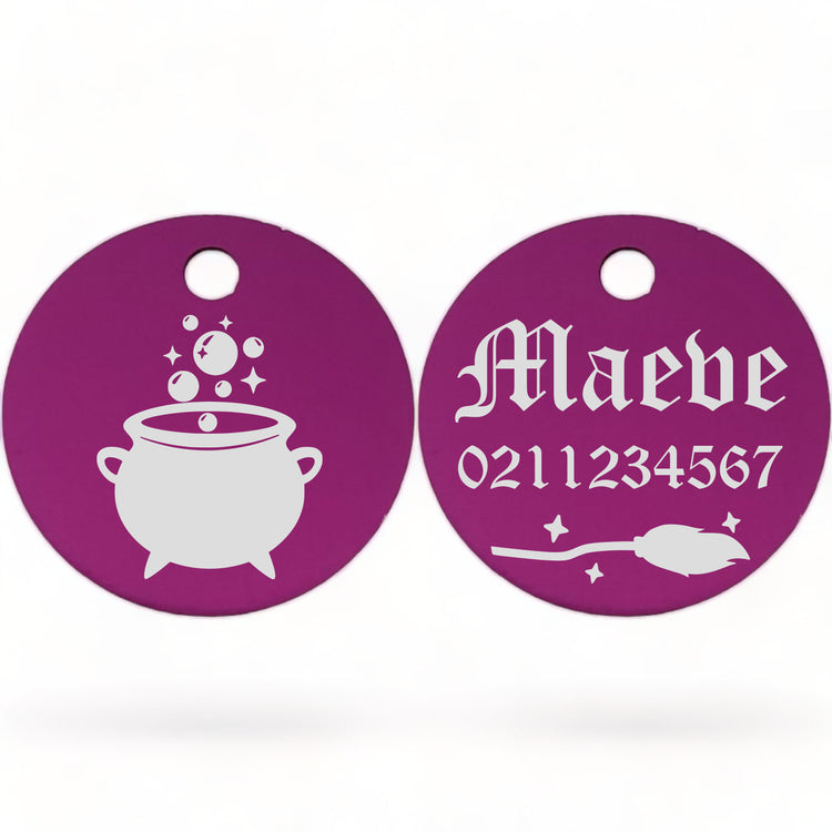 ⭐️Purr. Meow. Woof.⭐️ - Spell Maker | Aluminium | Round Cat & Dog ID Pet Tag - Purple / Small (Cat)