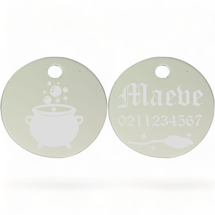 ⭐️Purr. Meow. Woof.⭐️ - Spell Maker | Aluminium | Round Cat & Dog ID Pet Tag - Silver / Small (Cat)