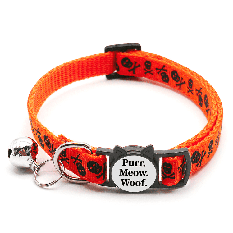 ⭐️Purr. Meow. Woof.⭐️ - Spooky Collection Breakaway Safety Cat Collar - Orange Skull & Cross Bones