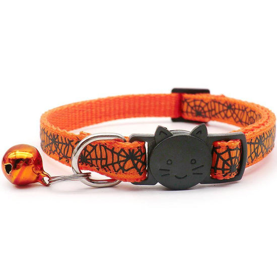⭐️Purr. Meow. Woof.⭐️ - Spooky Collection Breakaway Safety Kitten Collar - Orange Spider web
