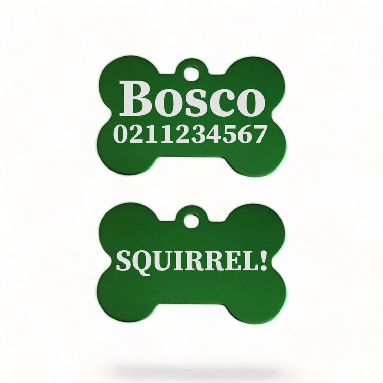 ⭐️Purr. Meow. Woof.⭐️ - Squirrel! Funny | Bone Aluminium | Dog ID Pet Tag - MediumSpringGreen