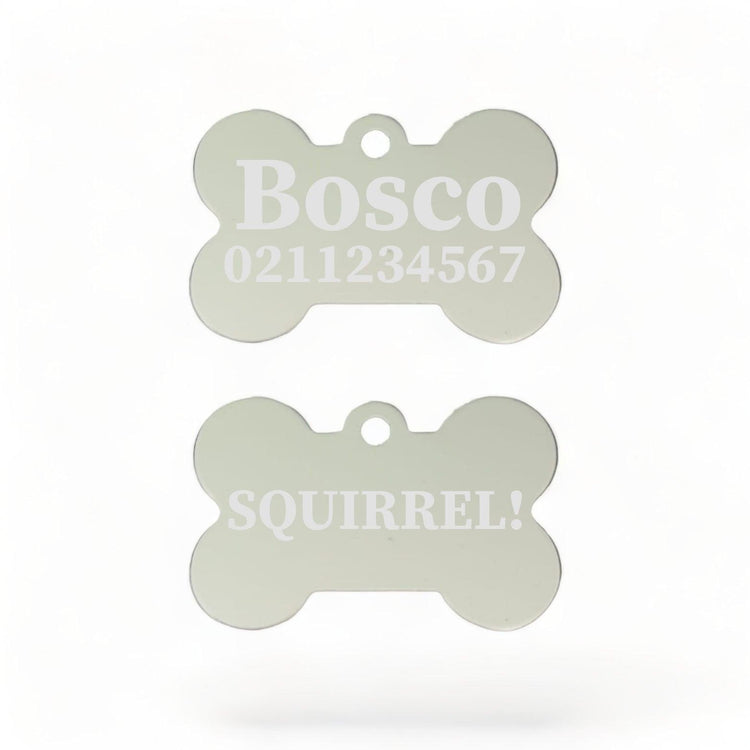 ⭐️Purr. Meow. Woof.⭐️ - Squirrel! Funny | Bone Aluminium | Dog ID Pet Tag - Silver